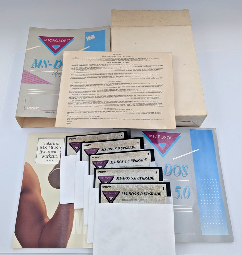 Microsoft MS-DOS 5.0 Tandy Upgrade Boxed Software Set 5.25" Floppy Disks Only